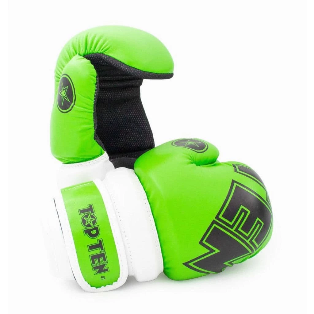 TOP TEN Glossy Block Pointfighter Gloves Green/Black 3 TOP TEN Glossy Block Pointfighter Gloves Green/Black